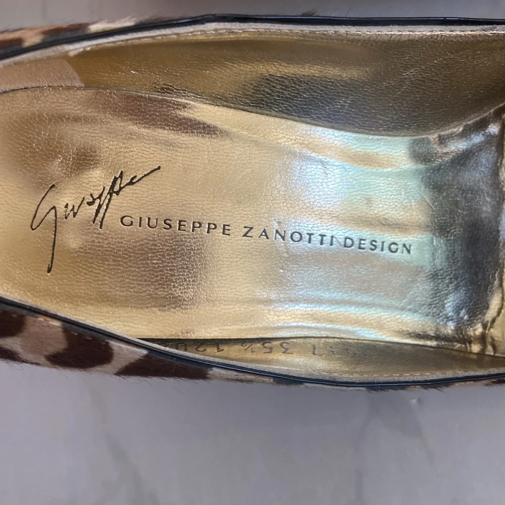 Luxury Giuseppe Zanotti Calf Hair Heel Pump Brown Tan Animal Print Fur Women's 5